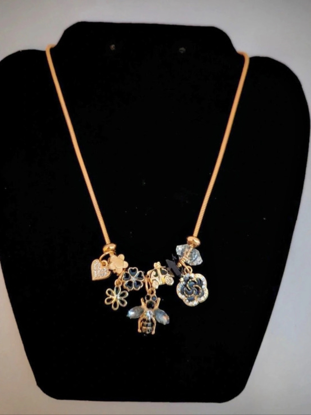 Gold & Blue Charm Pendant Necklace Like New